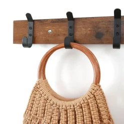 ACAZA - Lange Muur Kapstok - Vintage Bruin met Zwarte Haken - 88 cm Lang