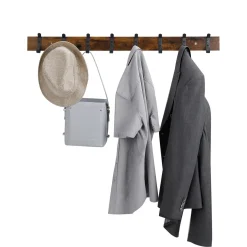 ACAZA - Lange Muur Kapstok - Vintage Bruin met Zwarte Haken - 88 cm Lang