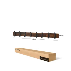 ACAZA - Lange Muur Kapstok - Vintage Bruin met Zwarte Haken - 88 cm Lang