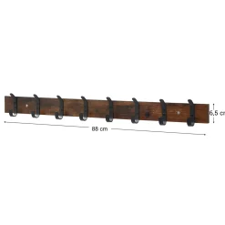 ACAZA - Lange Muur Kapstok - Vintage Bruin met Zwarte Haken - 88 cm Lang