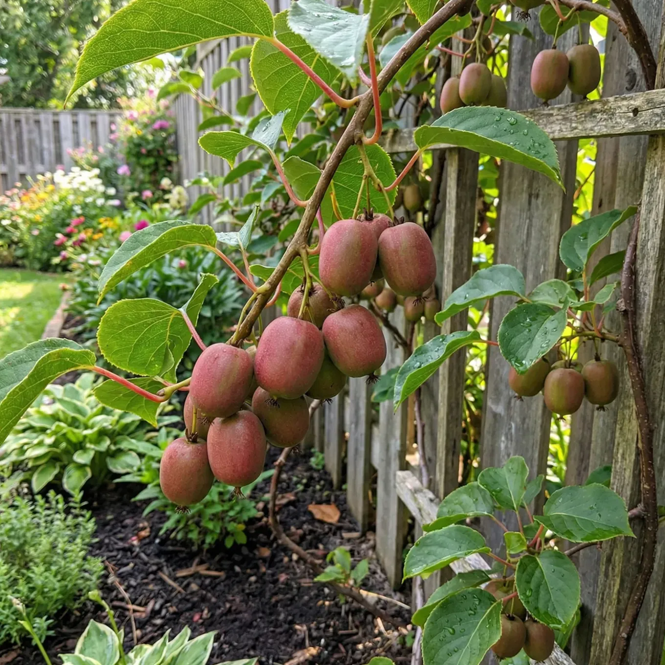Actinidia Arguta Issai 'ken's Red' - Rode Kiwibes - Fruitplanten - Hoogte 50-70 Cm - Pot 15 Cm