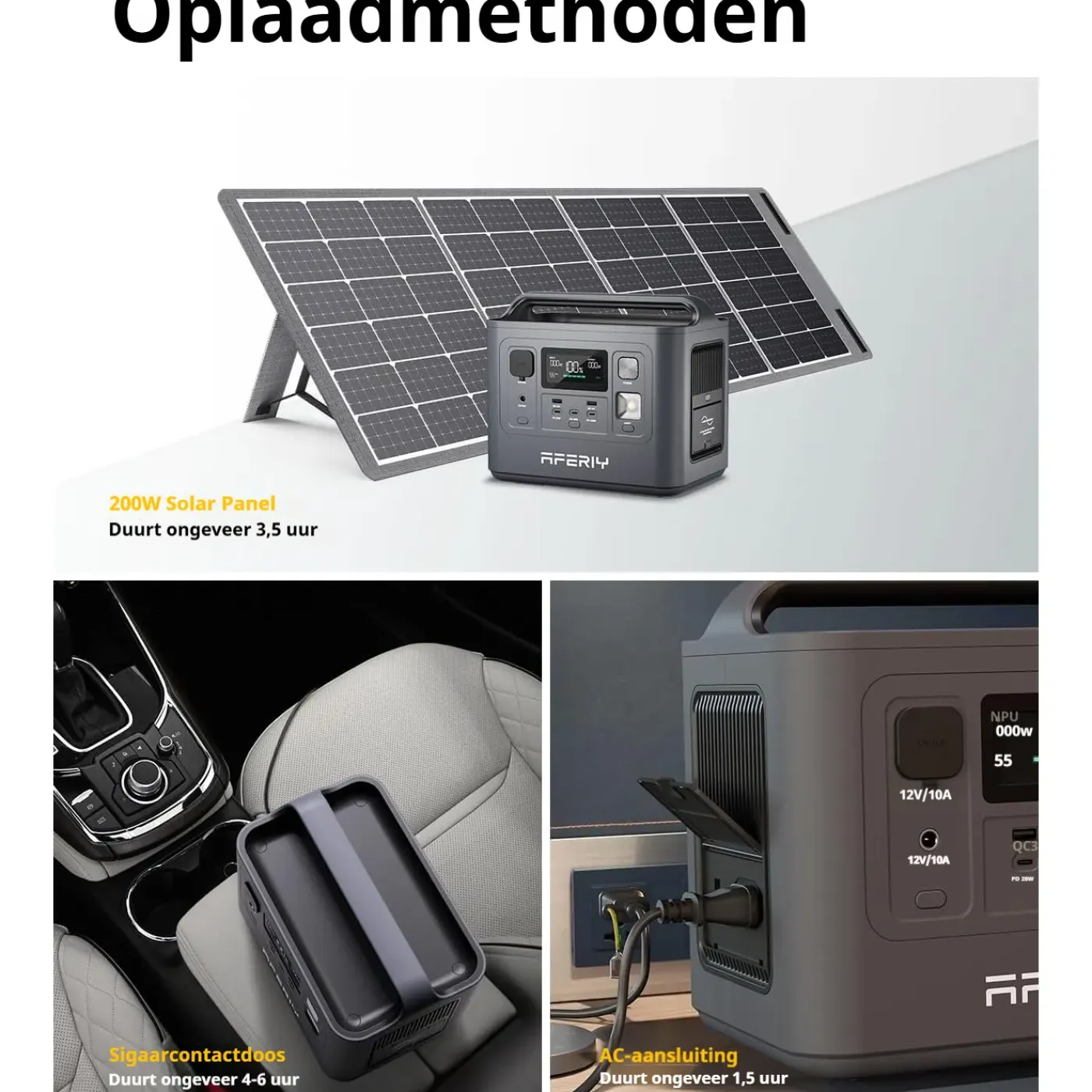 AFERIY - Draagbaar Elektrisch Station - 800w 512wh - Zwart - Lifepo4-batterij - 1 Uur Snelladen