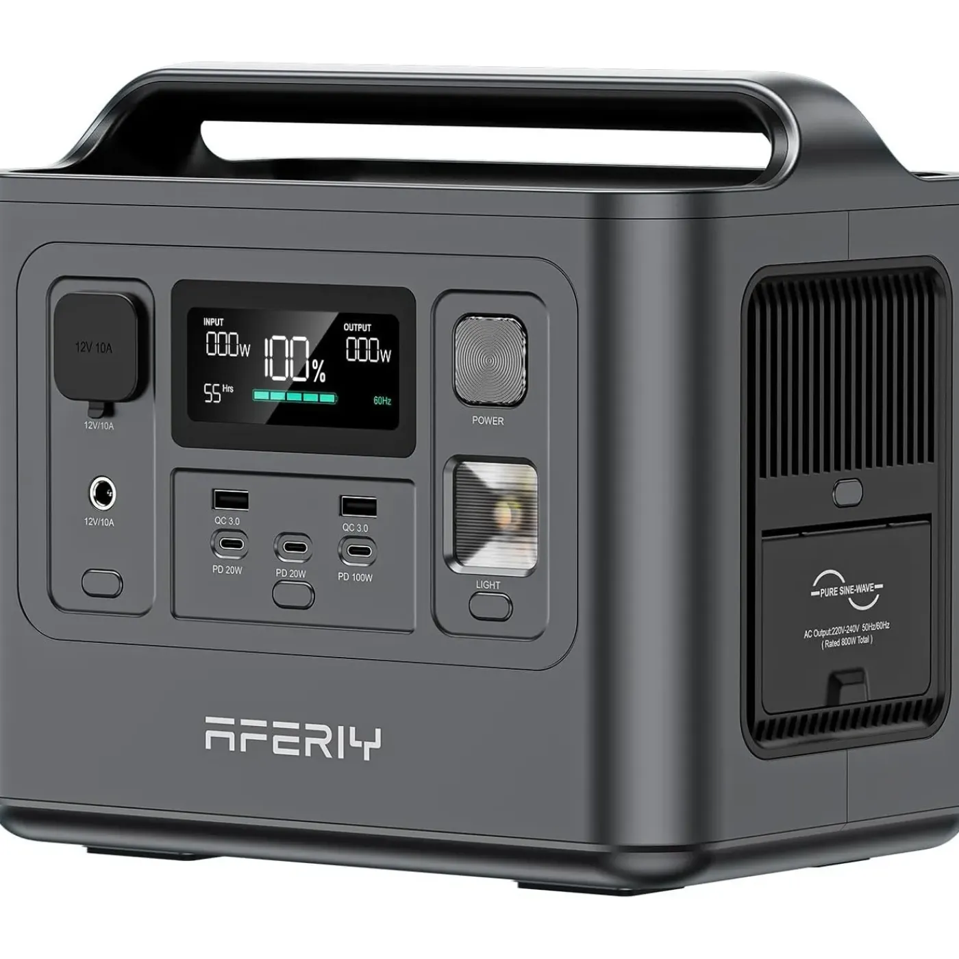AFERIY - Draagbaar Elektrisch Station - 800w 512wh - Zwart - Lifepo4-batterij - 1 Uur Snelladen