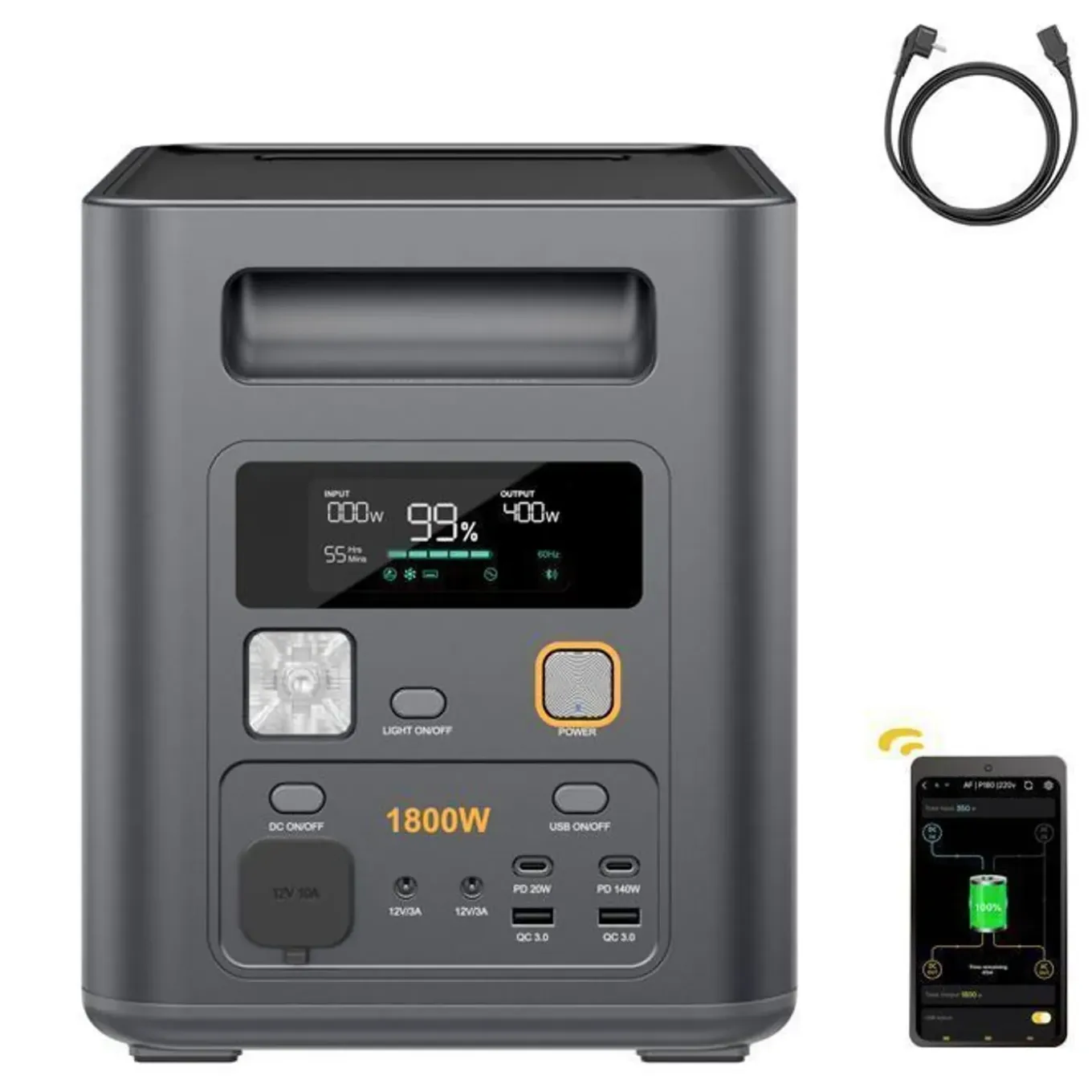 Aferiy - Draagbaar Energiestation - P180 Pro - Grijs - 1800 W - 1024 Wh