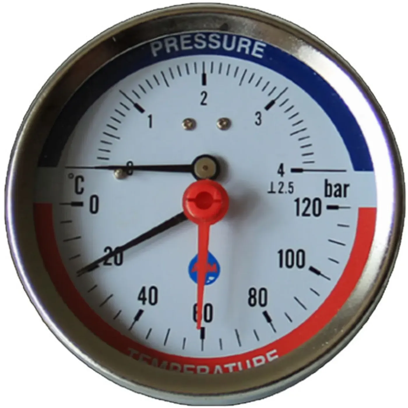AIM 80mm 0-120C 6 BAR thermo drukmeter achterzijde G1/2