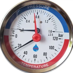 AIM 80mm 0-120C 6 BAR thermo drukmeter achterzijde G1/2