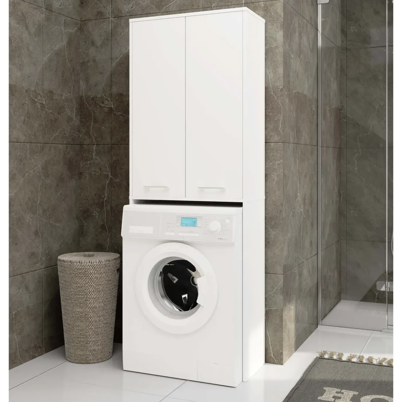 Akord -badkamerkast Voor Wasmachine 2 Deuren-wit-64x30x180
