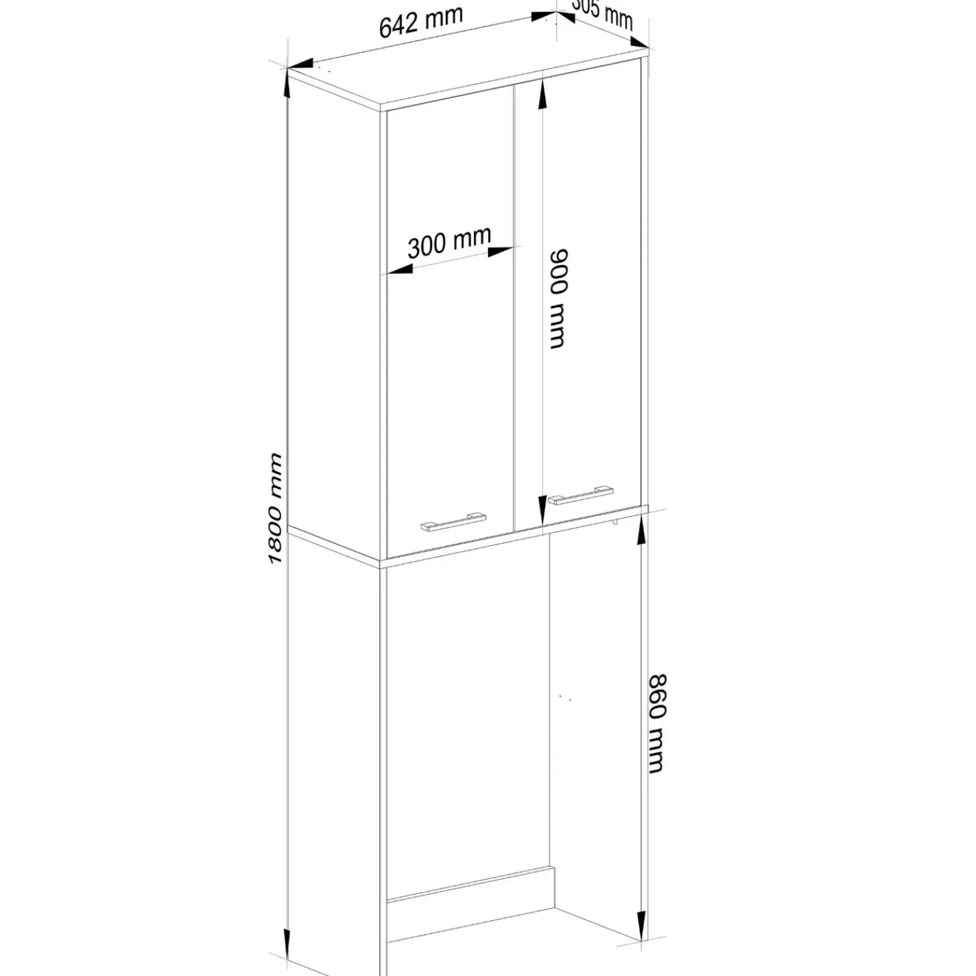 Akord -badkamerkast Voor Wasmachine 2 Deuren-wit-64x30x180