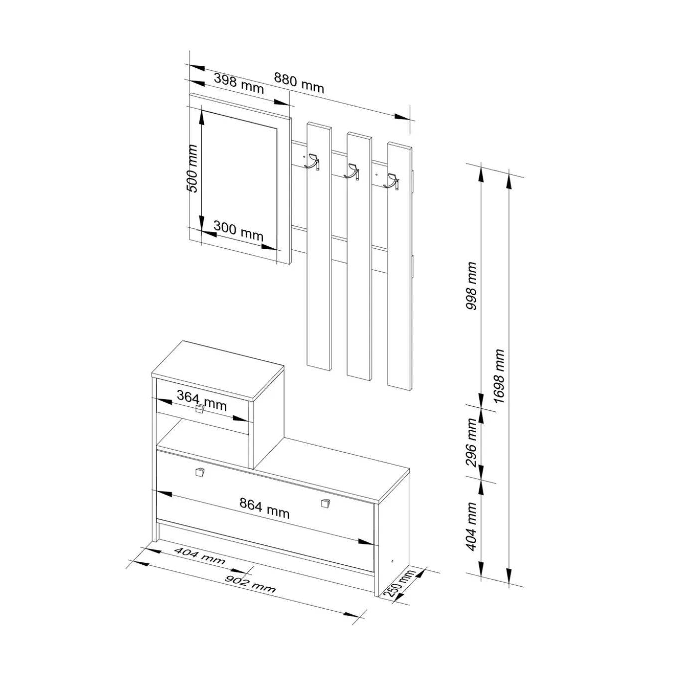 Akord Halmeubel Set Wit 90x25x170