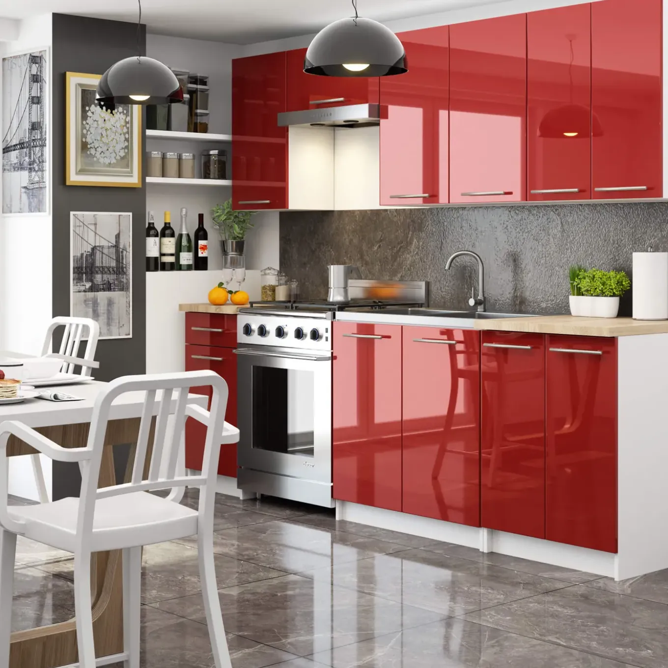 Akord-onderkast Keuken Oliwia-wit/rood Glans-60x30x29