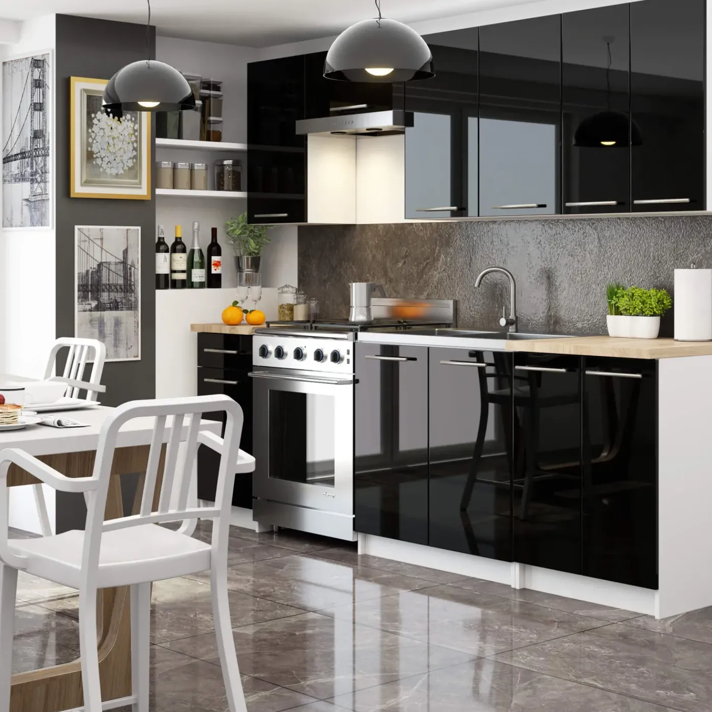 Akord -onderkast Keuken Oliwia-wit/zwart Glans-60x30x29