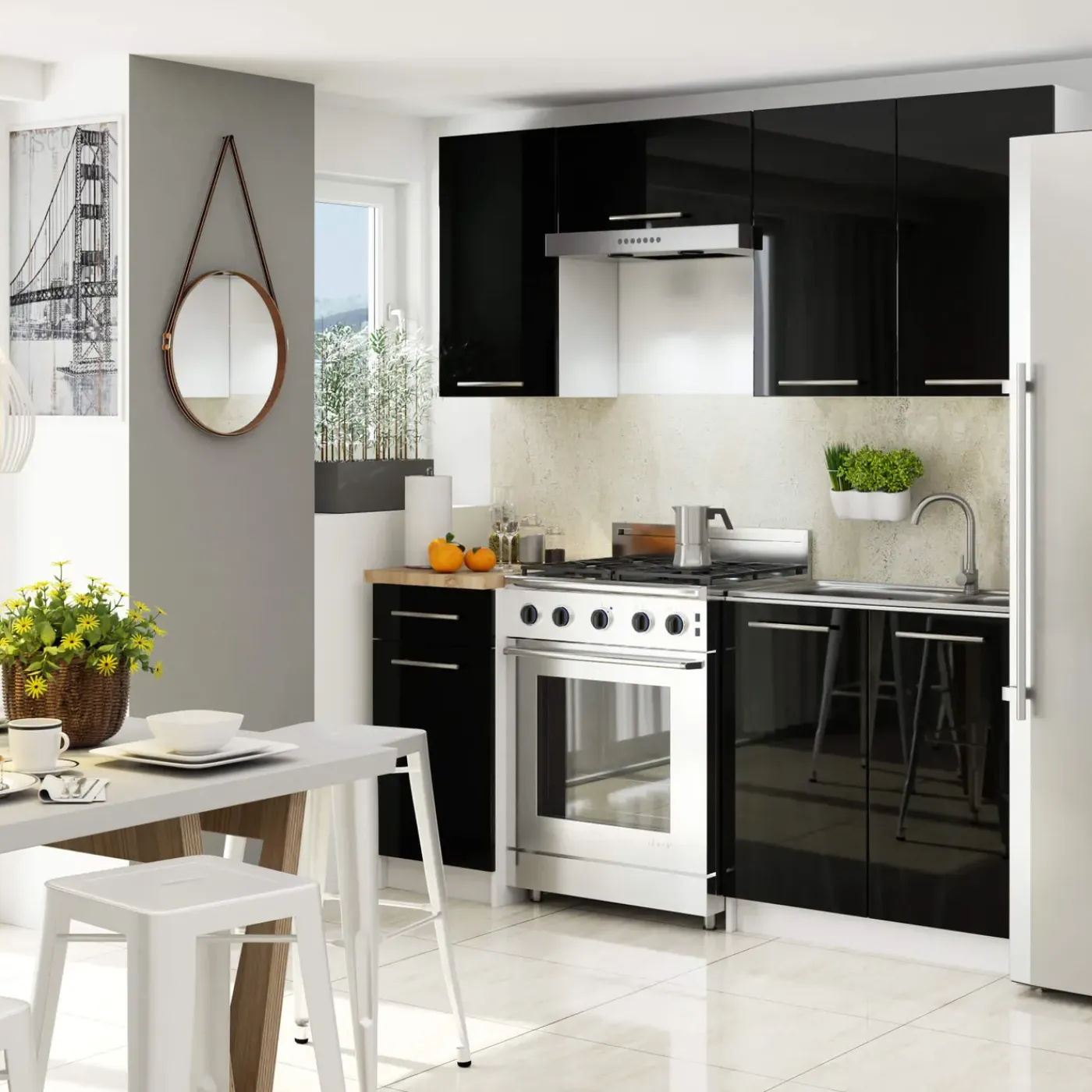 Akord -onderkast Keuken Oliwia-wit/zwart Glans-60x30x29
