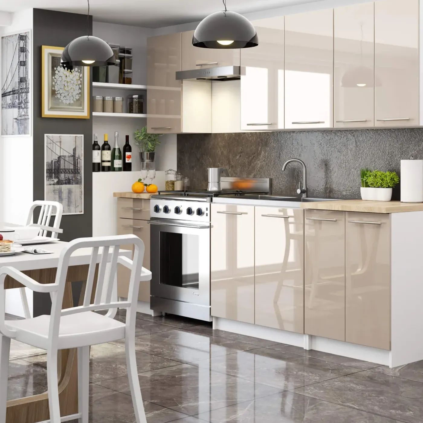 Akord -onderkast Keuken Oliwia-wit/cappuccino Glans-60x30x29