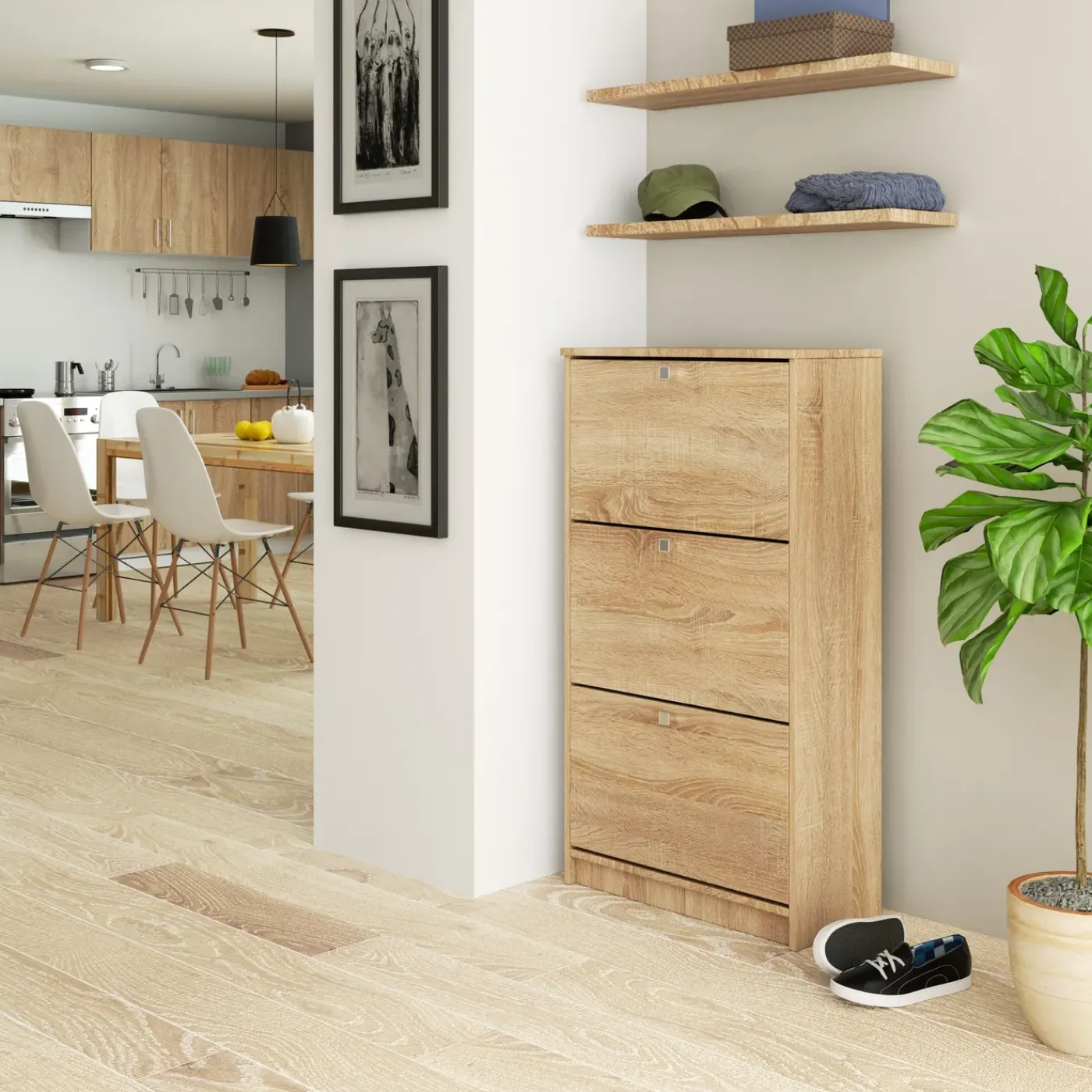 Akord -schoenenkast 3 Kleppen-eiken Sonoma-60x29x113