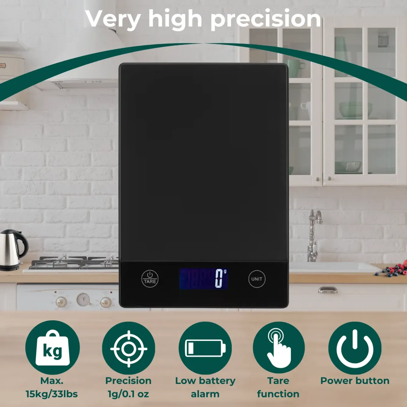 AKSA Home ® Digitale Keukenweegschaal - USB Oplaadbaar - 1gr tot 15kg – Tarra Functie