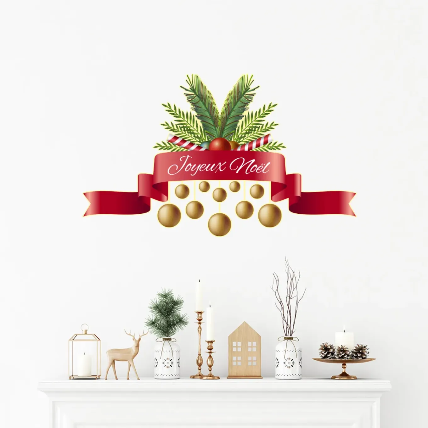 Ambiance Sticker - Muursticker - Kerstlintsticker Vrolijk Kerstmis - 40x65cm
