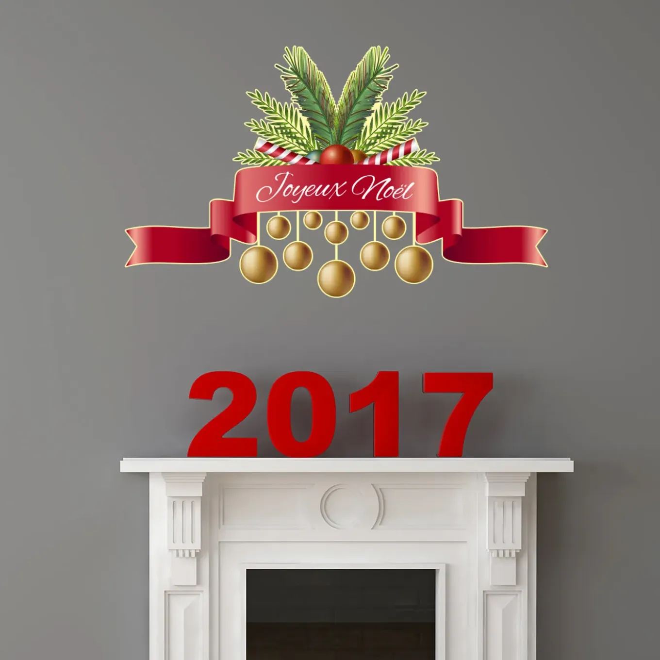 Ambiance Sticker - Muursticker - Kerstlintsticker Vrolijk Kerstmis - 120x195cm