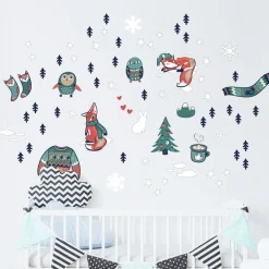 Ambiance Sticker - Muursticker - Kerststickers Wintervossen - Wintervos Kerststickers - 50x60cm