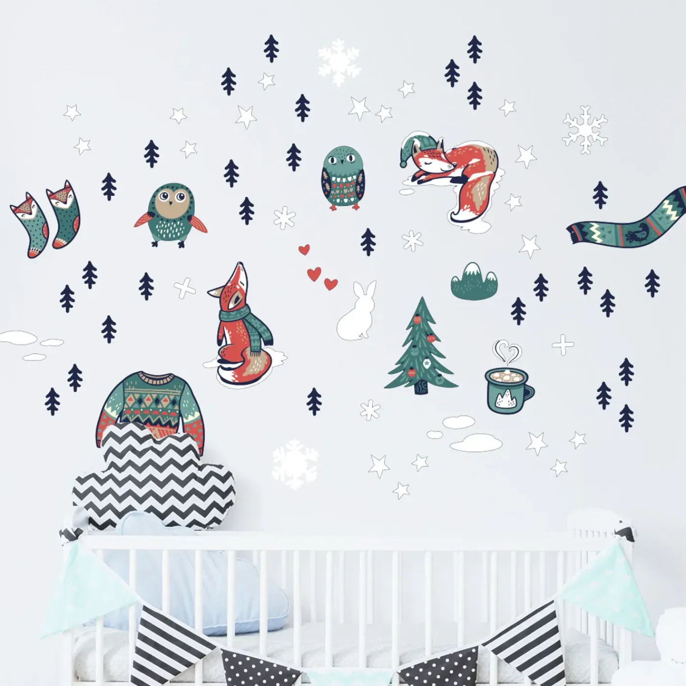 Ambiance Sticker - Muursticker - Kerststickers Wintervossen - Wintervos Kerststickers - 50x60cm