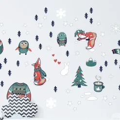 Ambiance Sticker - Muursticker - Kerststickers Wintervossen - Wintervos Kerststickers - 50x60cm