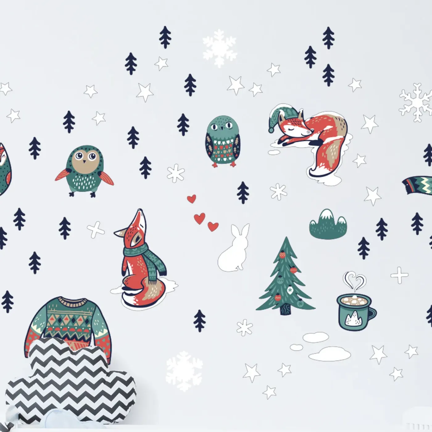 Ambiance Sticker - Muursticker - Kerststickers Wintervossen - Wintervos Kerststickers - 50x60cm