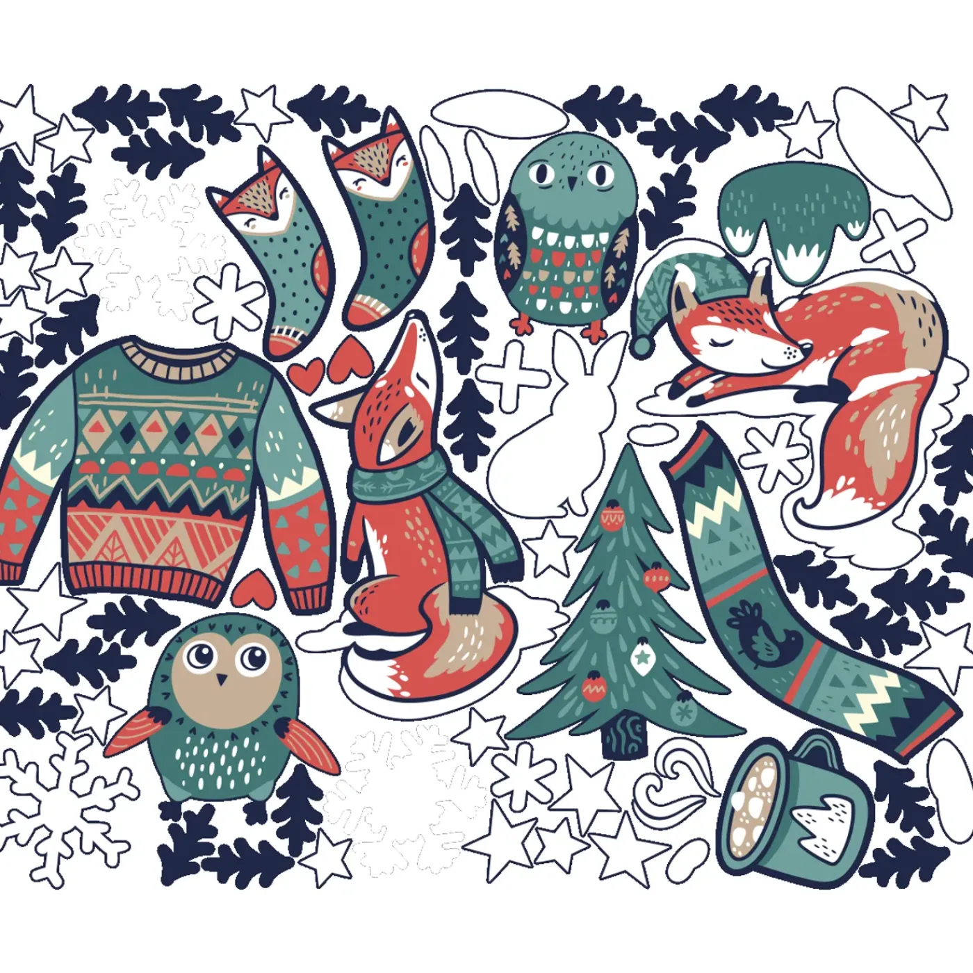 Ambiance Sticker - Muursticker - Kerststickers Wintervossen - Wintervos Kerststickers - 50x60cm