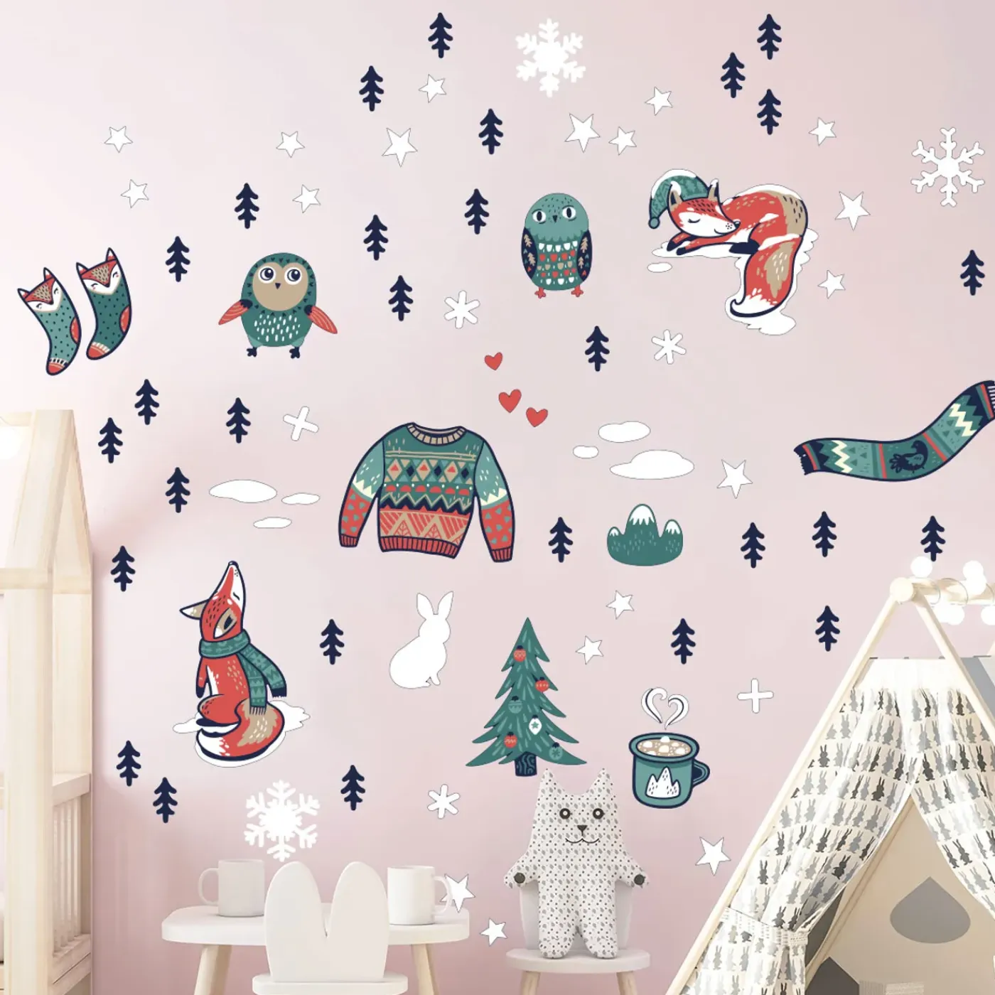 Ambiance Sticker - Muursticker - Kerststickers Wintervossen - Wintervos Kerststickers - 50x60cm