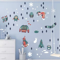 Ambiance Sticker - Muursticker - Kerststickers Wintervossen - Wintervos Kerststickers - 50x60cm