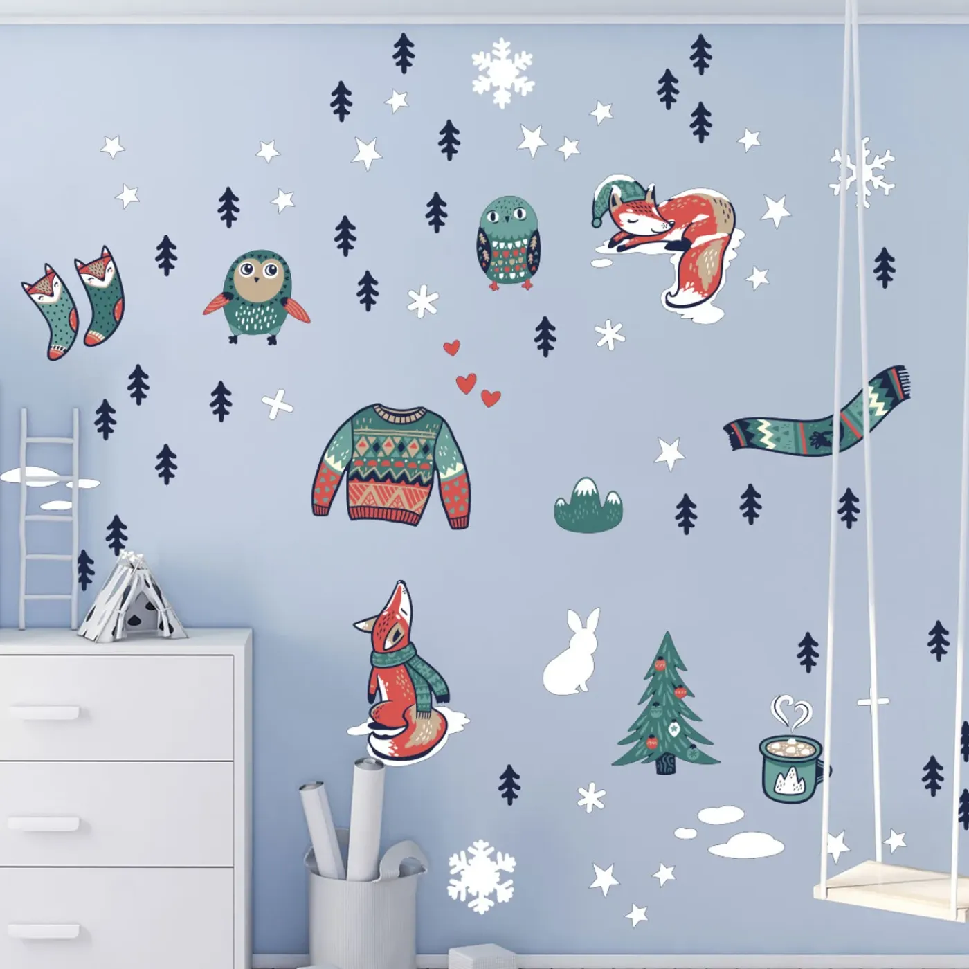 Ambiance Sticker - Muursticker - Kerststickers Wintervossen - Wintervos Kerststickers - 50x60cm