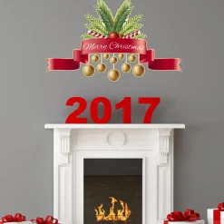 Ambiance Sticker - Muursticker - Kerststicker Lint En Tekst Fijne Kerst - Kerstlintstick - 120x195cm