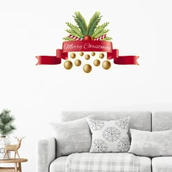 Ambiance Sticker - Muursticker - Kerststicker Lint En Tekst Fijne Kerst - Kerstlintstick - 120x195cm