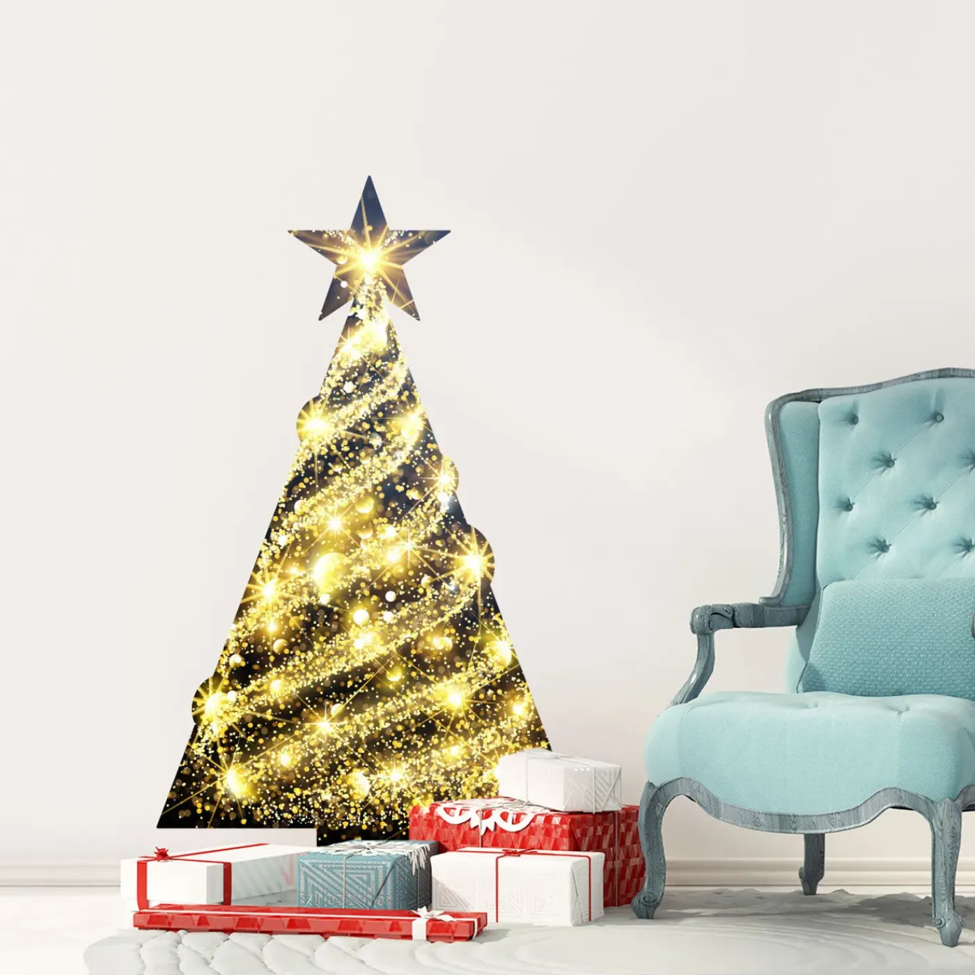 Ambiance Sticker - Muursticker - Glitterende Kerstboomsticker - 180x110cm