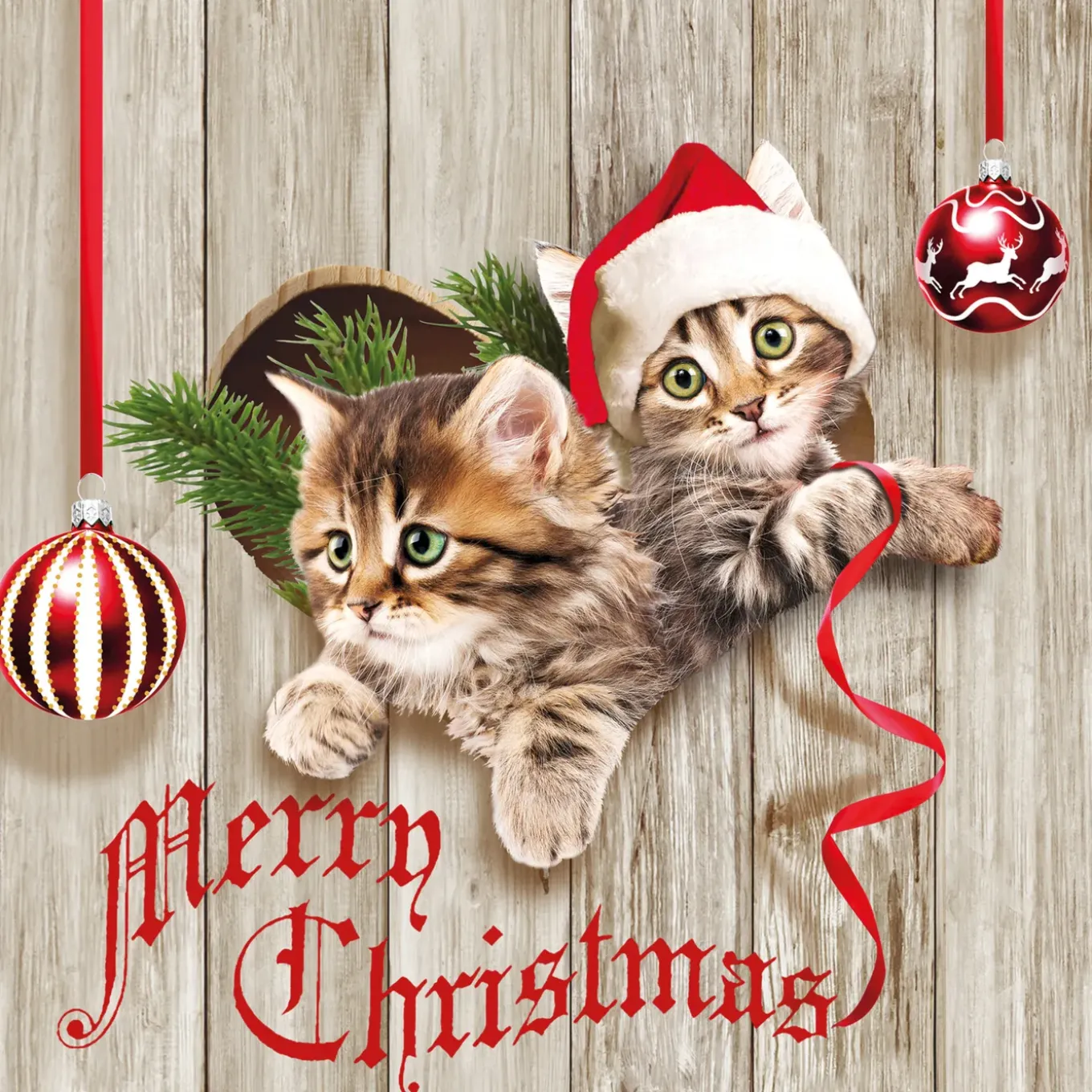 Ambiente Kerst Thema Servetten - 20x- 33 Cm - Poezen/katten Print