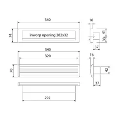 AMI briefplaat EP 965 - met schacht en tochtklep - 340x74mm - F1 - 400524