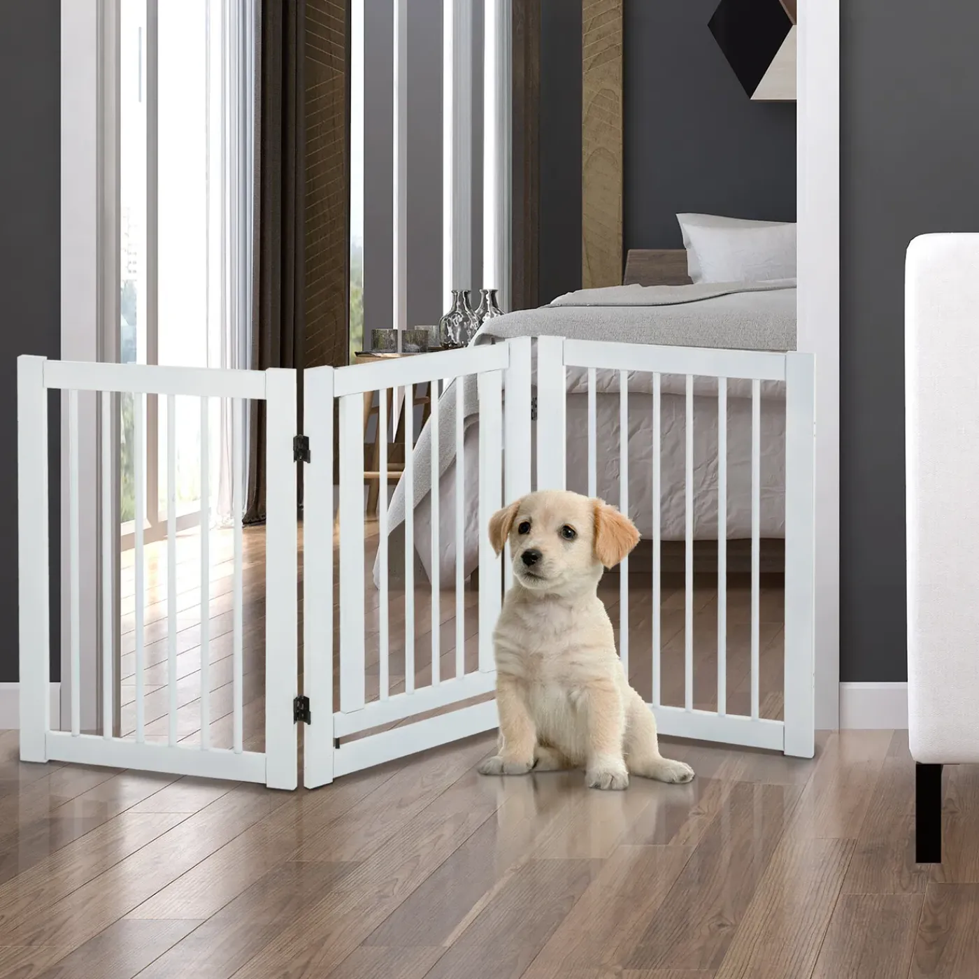 4animalz Vrijstaand Veiligheidshek Met Poten 155 X 76 Cm - Wit