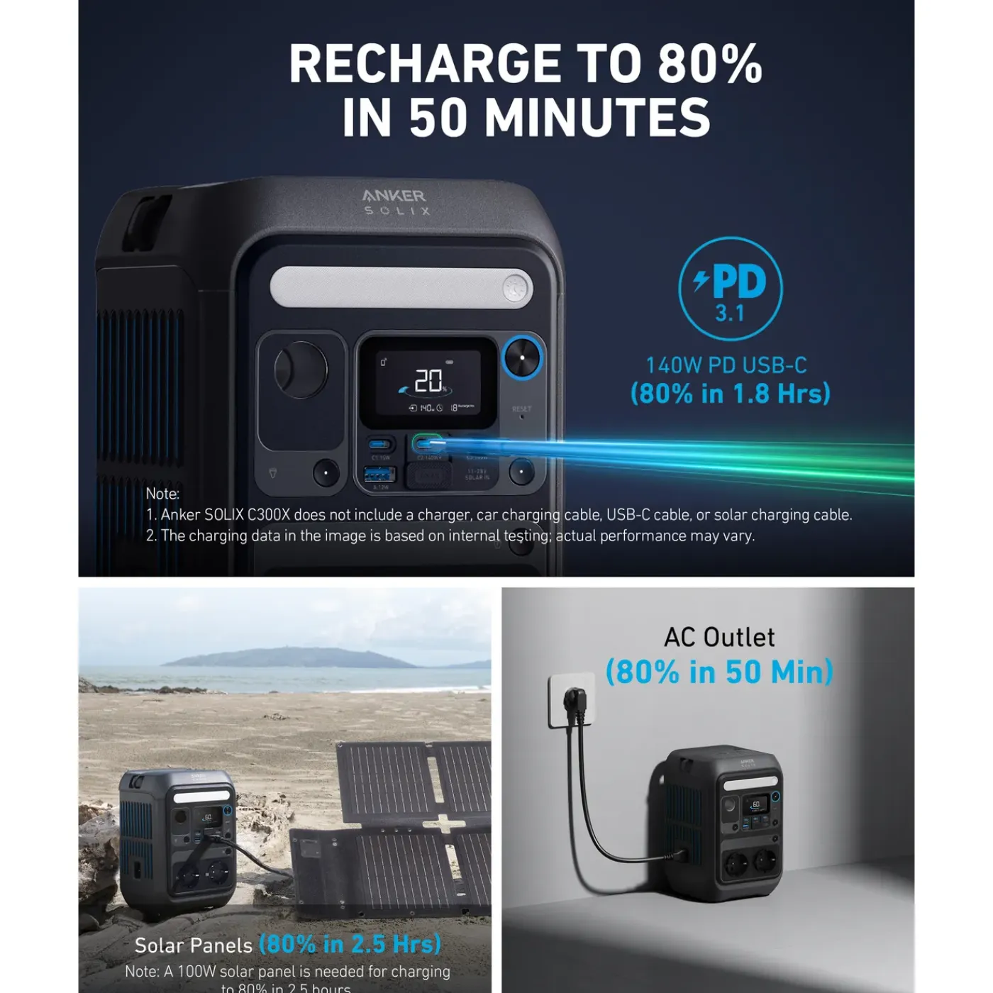 Anker Solix Powerstation C300X - 288Wh - 300W - LiFePO4
