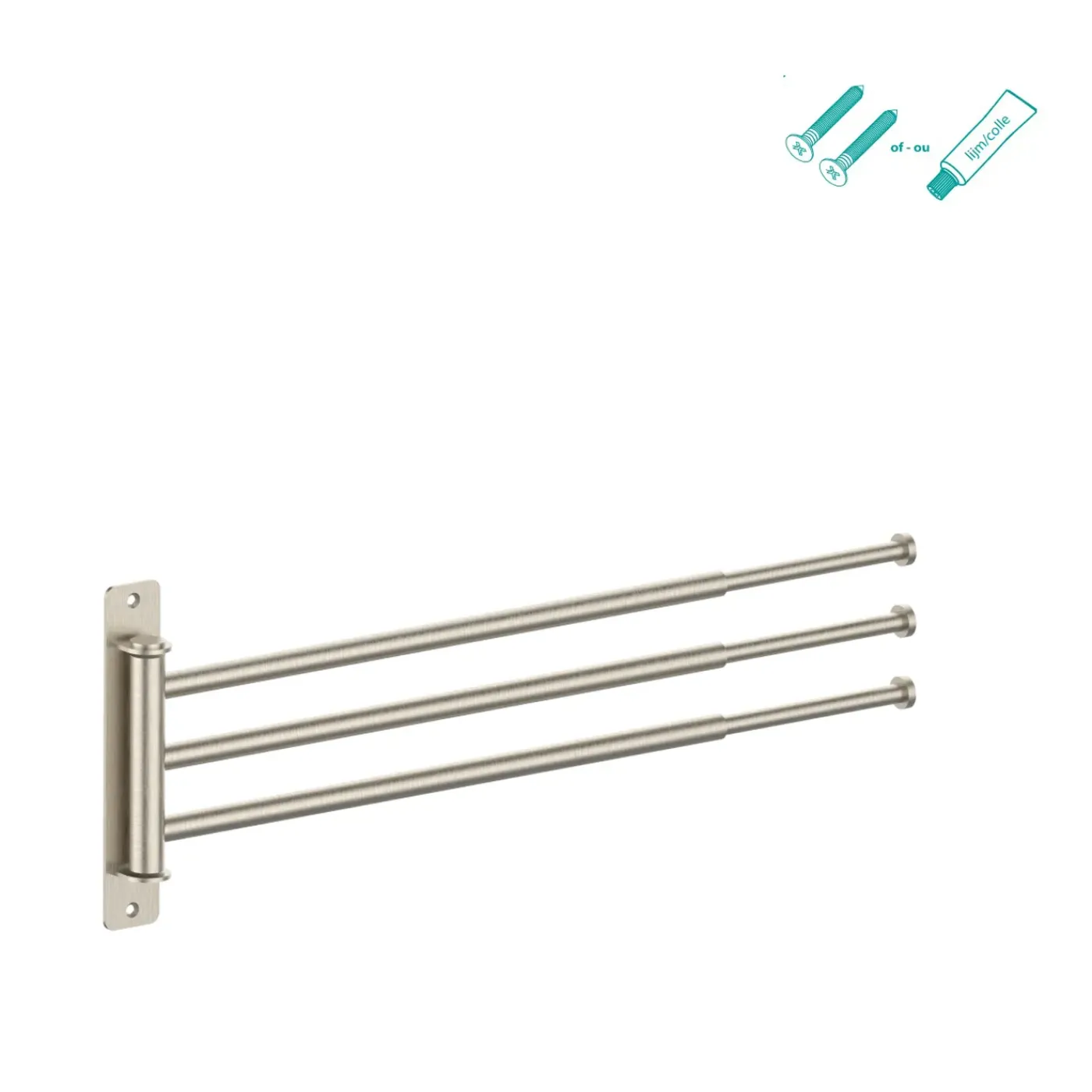 AquaVive – Praxis Eigen Merk AquaVive handdoekhouder draaibaar met 3 stangen geborsteld roestvrij staal 37,50x17,50x5cm