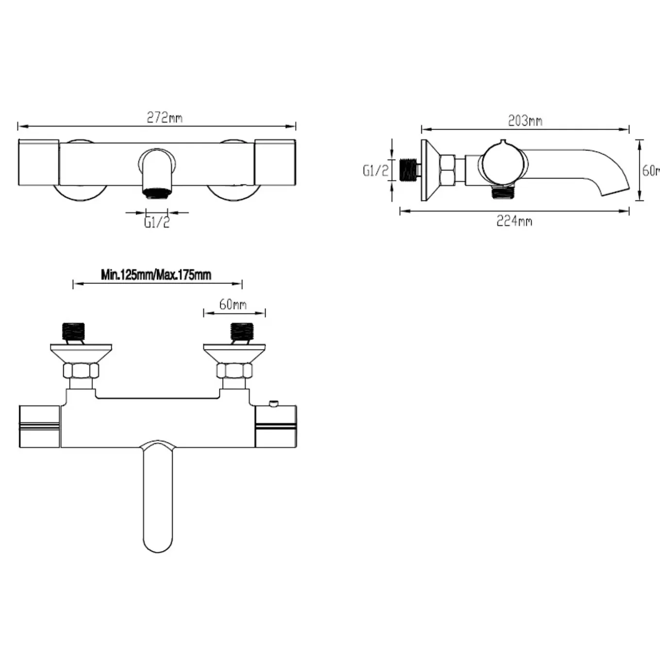 Aquavive Thermostatische Badkraan Irminio - Zwart Mat - 15 cm