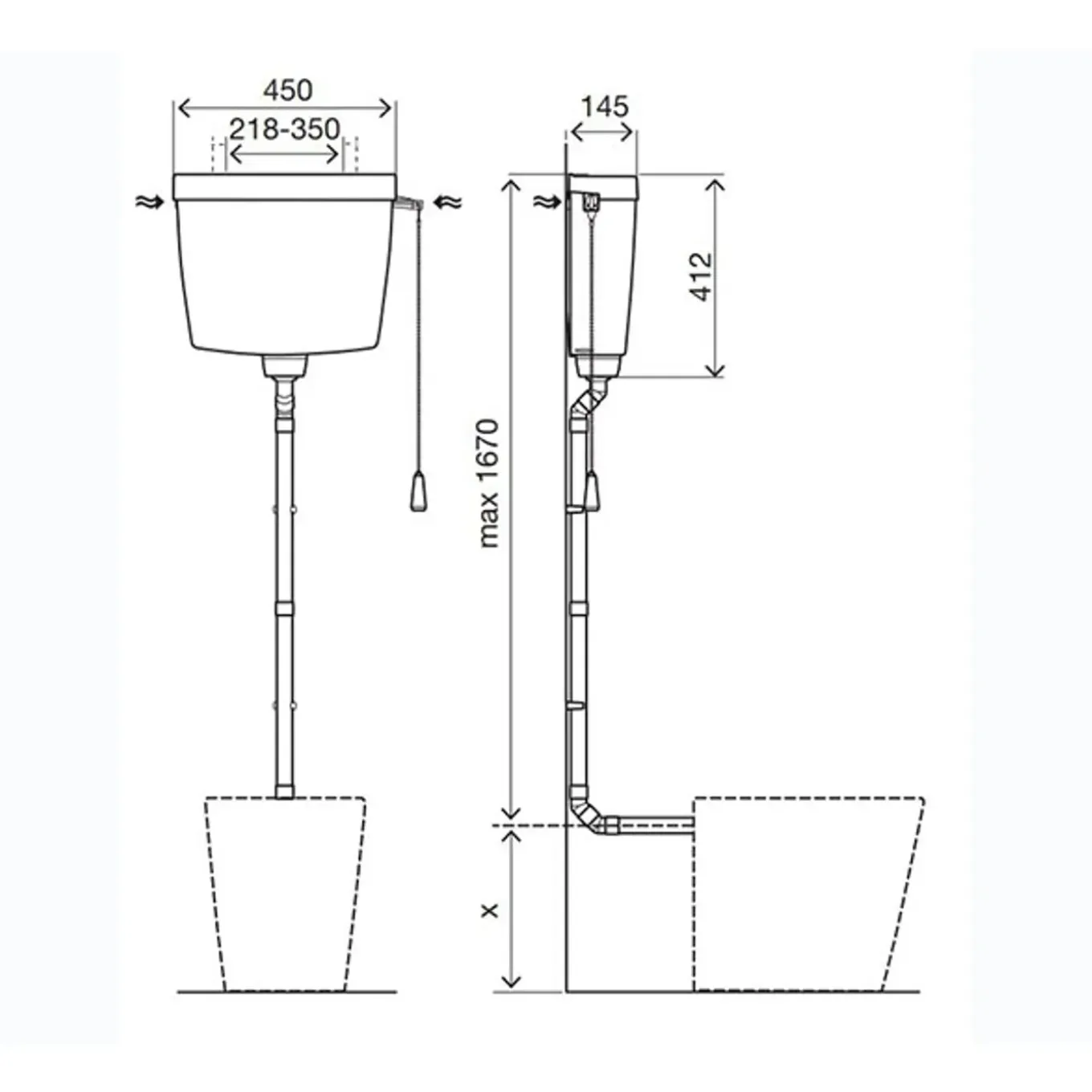 Aquavive WC stortbak Seille - Kunststof - Enkelknops 6L- 45x41x14,5cm