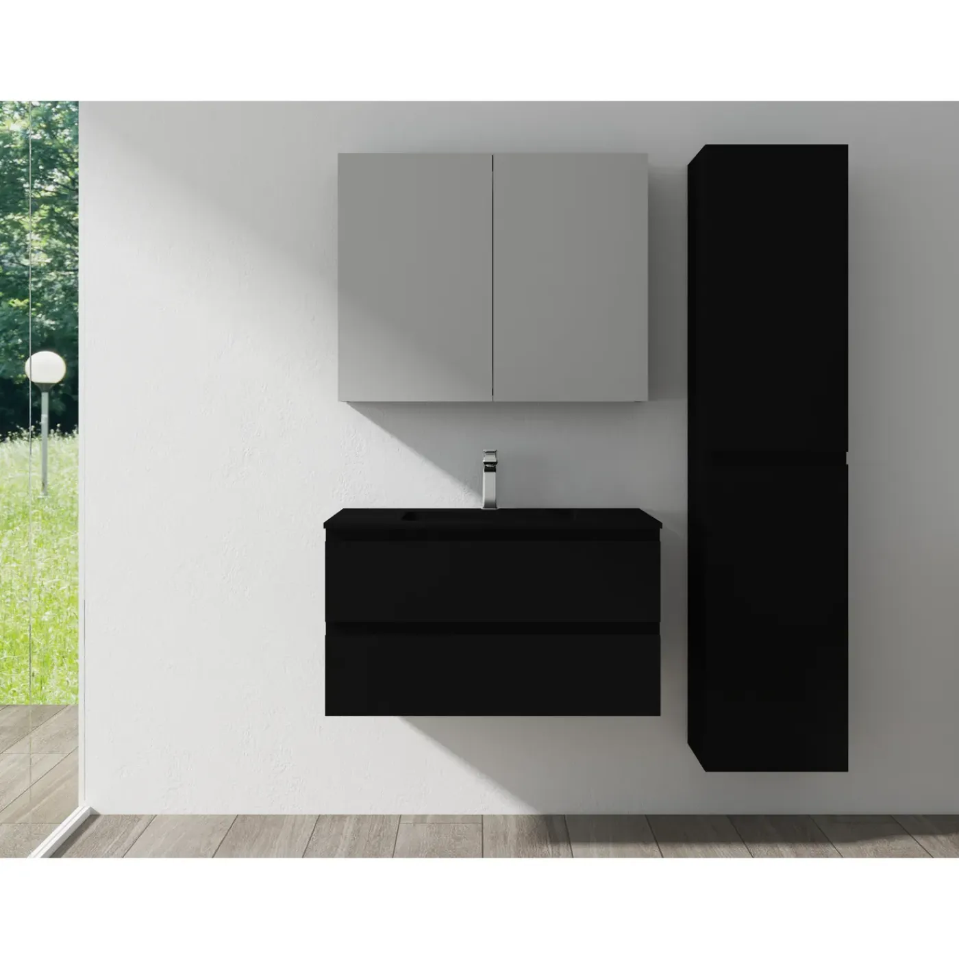 AquaVive – Praxis Eigen Merk Aquazuro Enkele Wastafel Napoli - Keramiek - Rechthoekig - Mat Zwart - 90cm