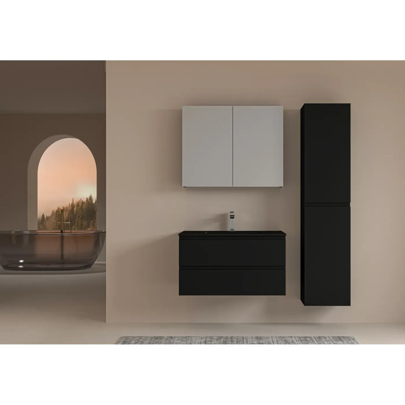AquaVive – Praxis Eigen Merk Aquazuro Enkele Wastafel Napoli - Keramiek - Rechthoekig - Mat Zwart - 90cm