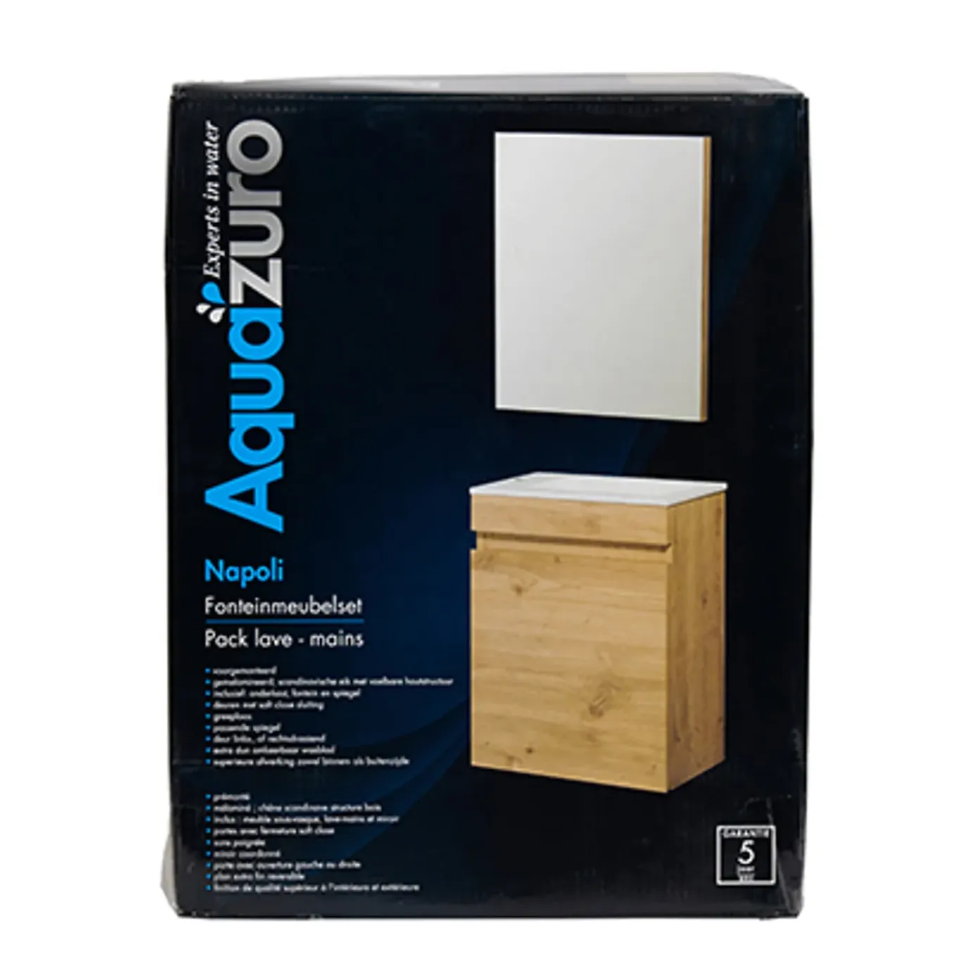 Aquazuro Fonteinmeubelset Napoli - Inclusief Wastafel en Spiegel - Softclose - Scandinavisch Eiken - 40x22x52cm