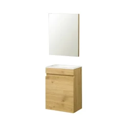 Aquazuro Fonteinmeubelset Napoli - Inclusief Wastafel en Spiegel - Softclose - Scandinavisch Eiken - 40x22x52cm