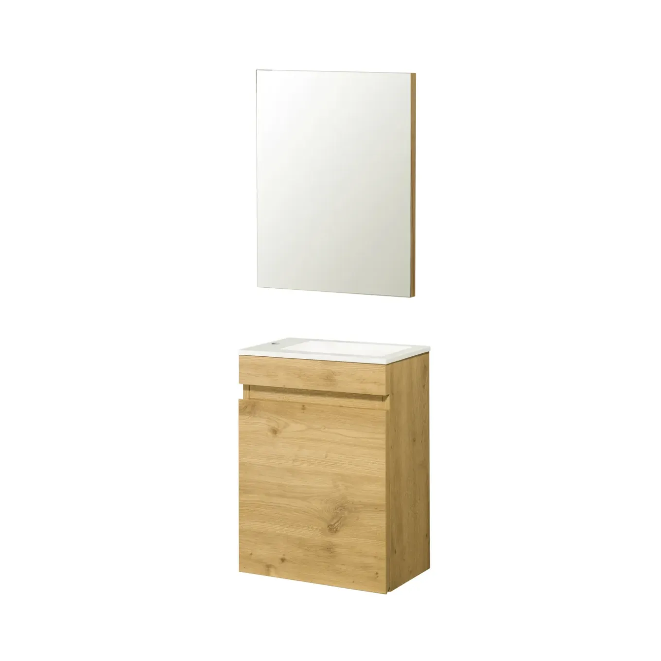 Aquazuro Fonteinmeubelset Napoli - Inclusief Wastafel en Spiegel - Softclose - Scandinavisch Eiken - 40x22x52cm