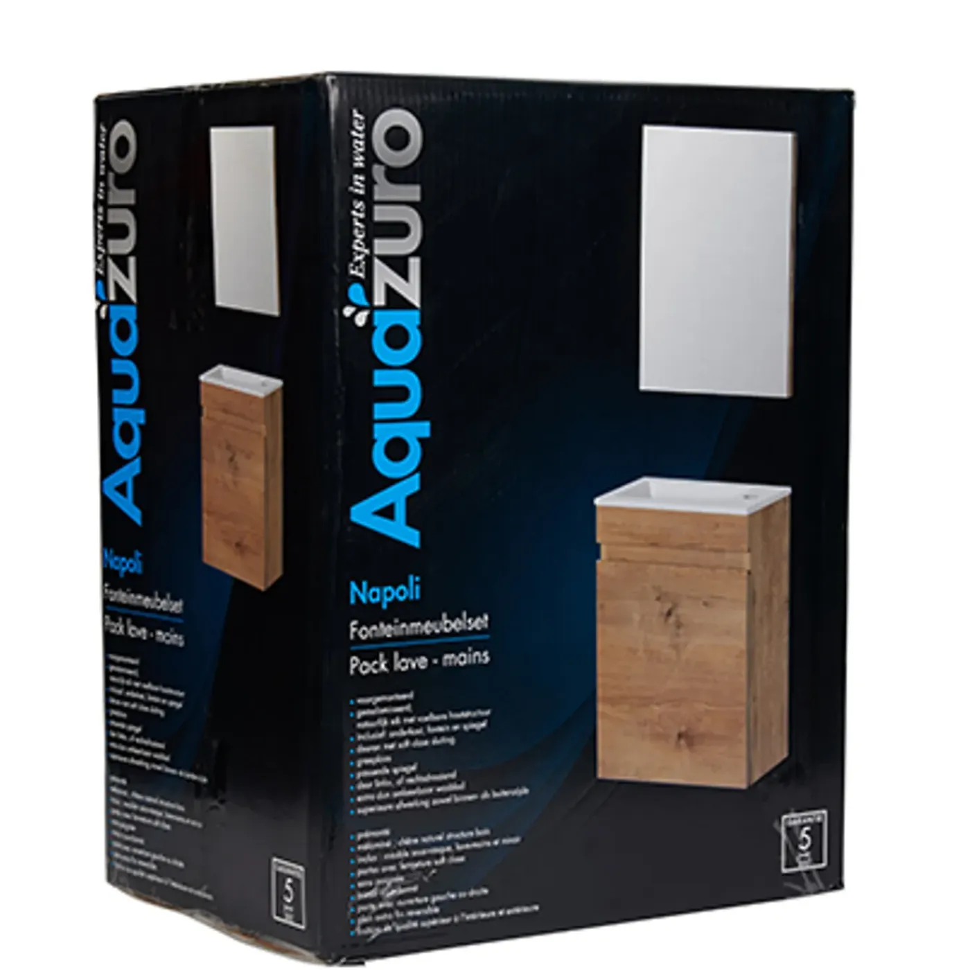 Aquazuro Fonteinmeubelset Napoli - Inclusief Wastafel en Spiegel - Softclose - Naturel Eiken - 39,4x21,7x52cm