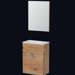 Aquazuro Fonteinmeubelset Napoli - Inclusief Wastafel en Spiegel - Softclose - Naturel Eiken - 39,4x21,7x52cm