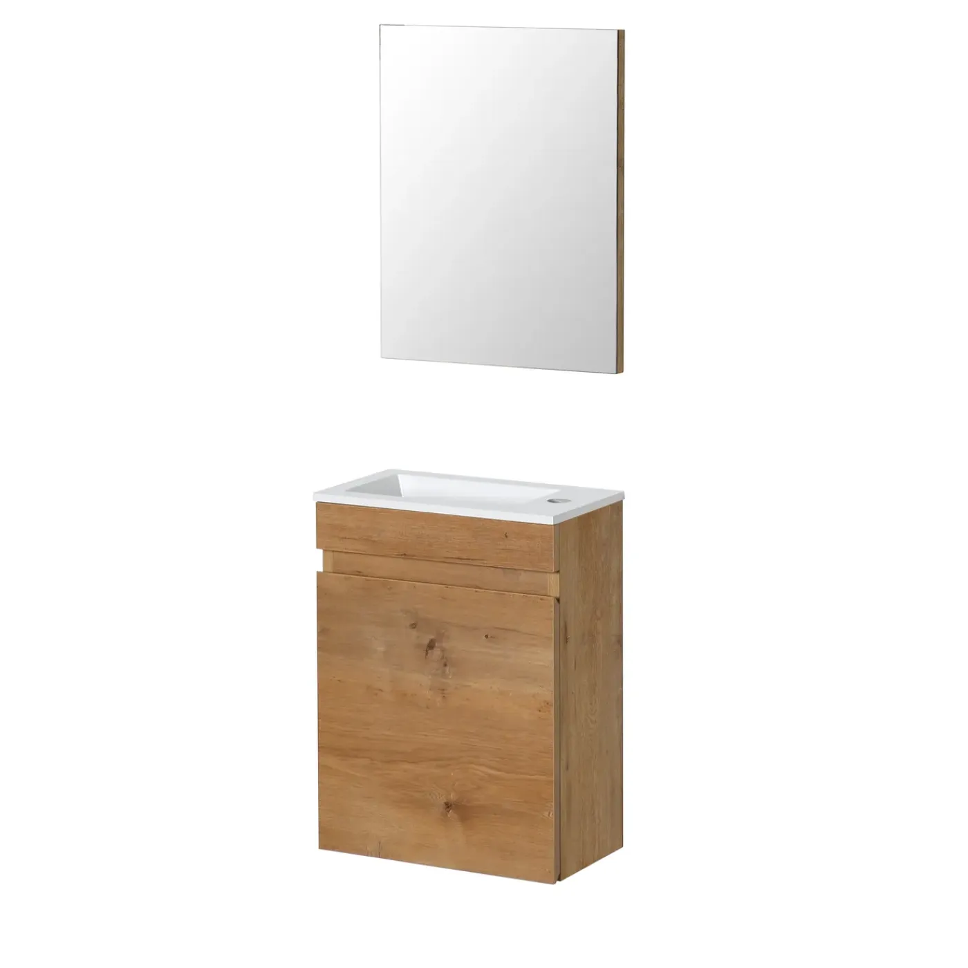 Aquazuro Fonteinmeubelset Napoli - Inclusief Wastafel en Spiegel - Softclose - Naturel Eiken - 39,4x21,7x52cm