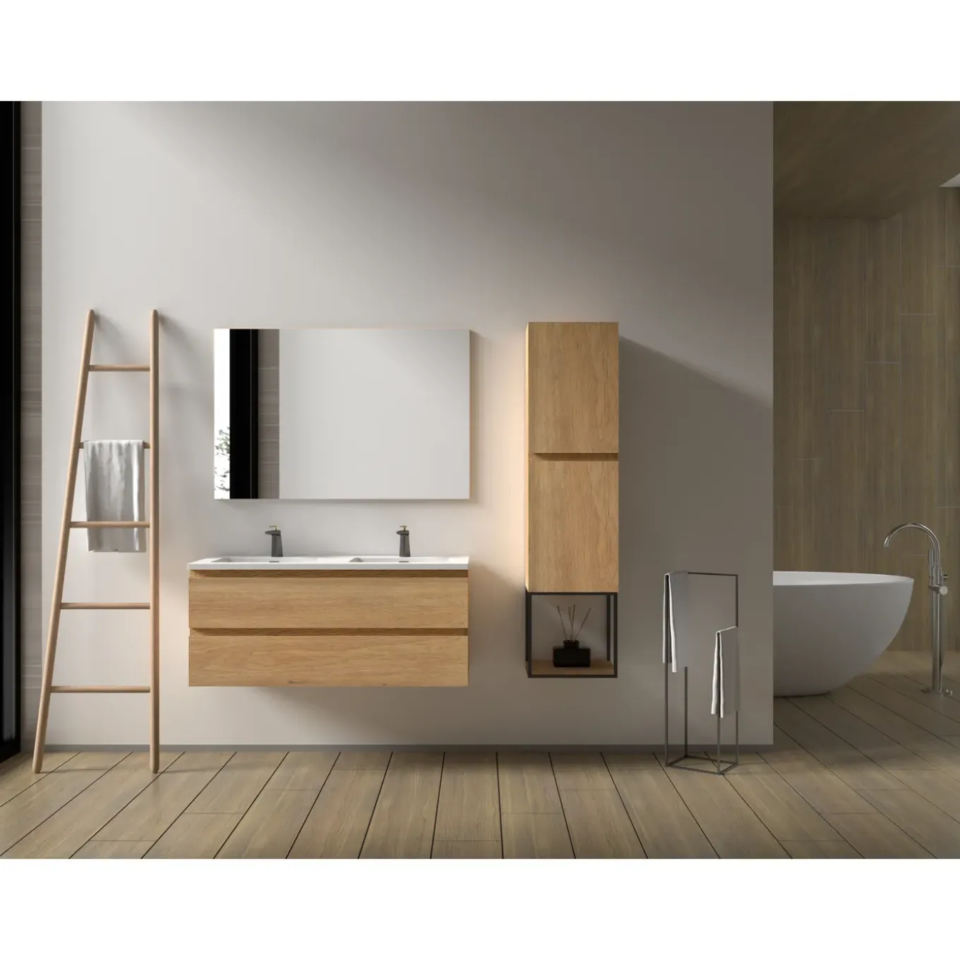 Aquazuro Hoge Badkamerkast Napoli 40cm - Natuur Eik Houtlook - Met 2 Deuren - 40x120x30cm