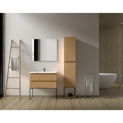 Aquazuro Hoge Badkamerkast Napoli 40cm - Natuur Eik Houtlook - Met 2 Deuren - 40x176x30cm