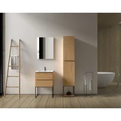 Aquazuro Hoge Badkamerkast Napoli 40cm - Natuur Eik Houtlook - Met 2 Deuren - 40x176x30cm